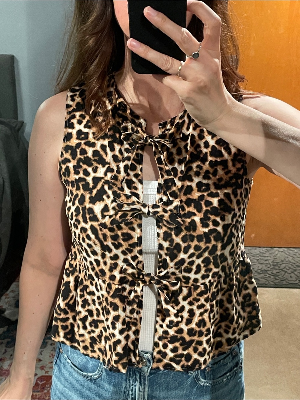 Leopard tie front vest